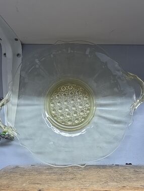 Vintage Lancaster Glass Yellow Depression Glass Handled Dish